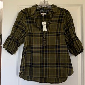 Pilcro Green and Black Checkered Blouse